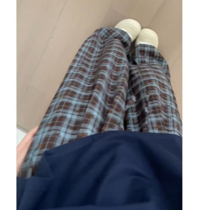 チェックパンツ クラシック格子柄ゆったりパンツ
