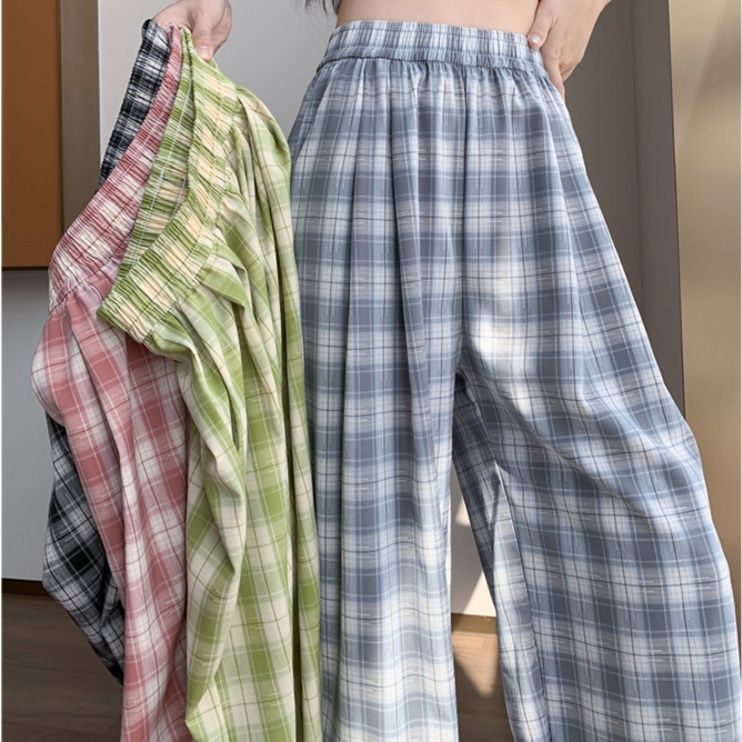 チェックパンツ 涼やか格子柄ゆったりパンツ