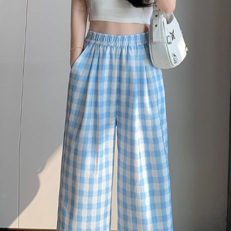 チェックパンツ 格子柄ゆったりワイドパンツ