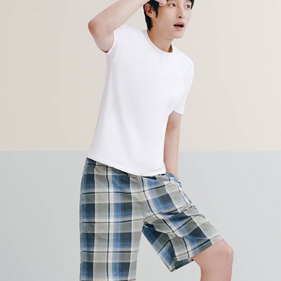 チェックパンツ 格子柄リラックスショートパンツ