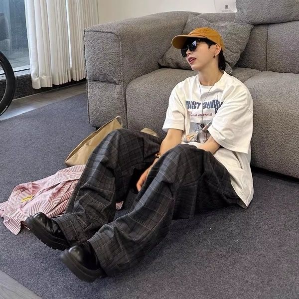 チェックパンツ メンズ 格子柄 ワイドパンツ モード系 ゆったり