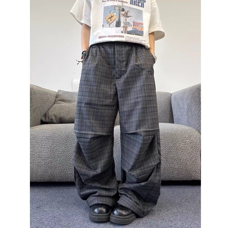 チェックパンツ メンズ 格子柄 ワイドパンツ モード系 ゆったり