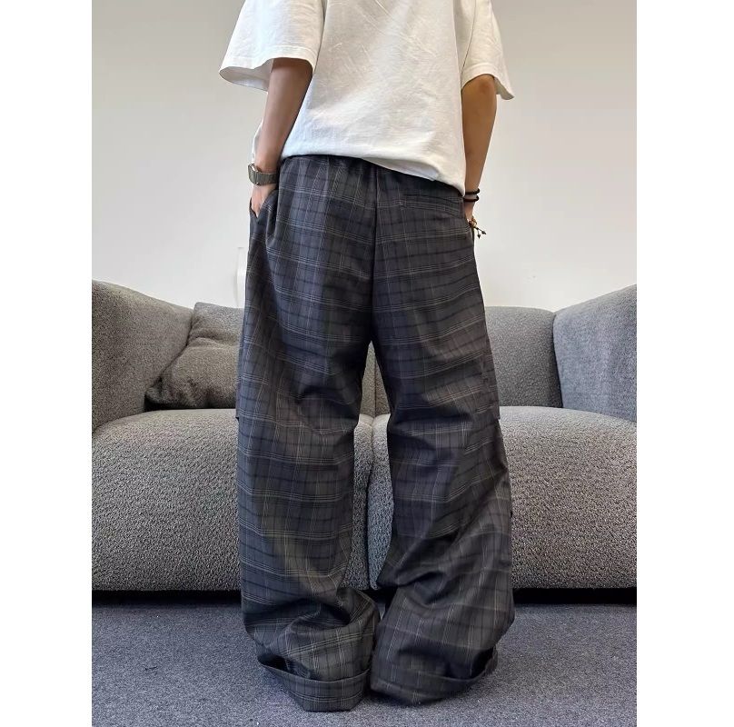 チェックパンツ メンズ 格子柄 ワイドパンツ モード系 ゆったり