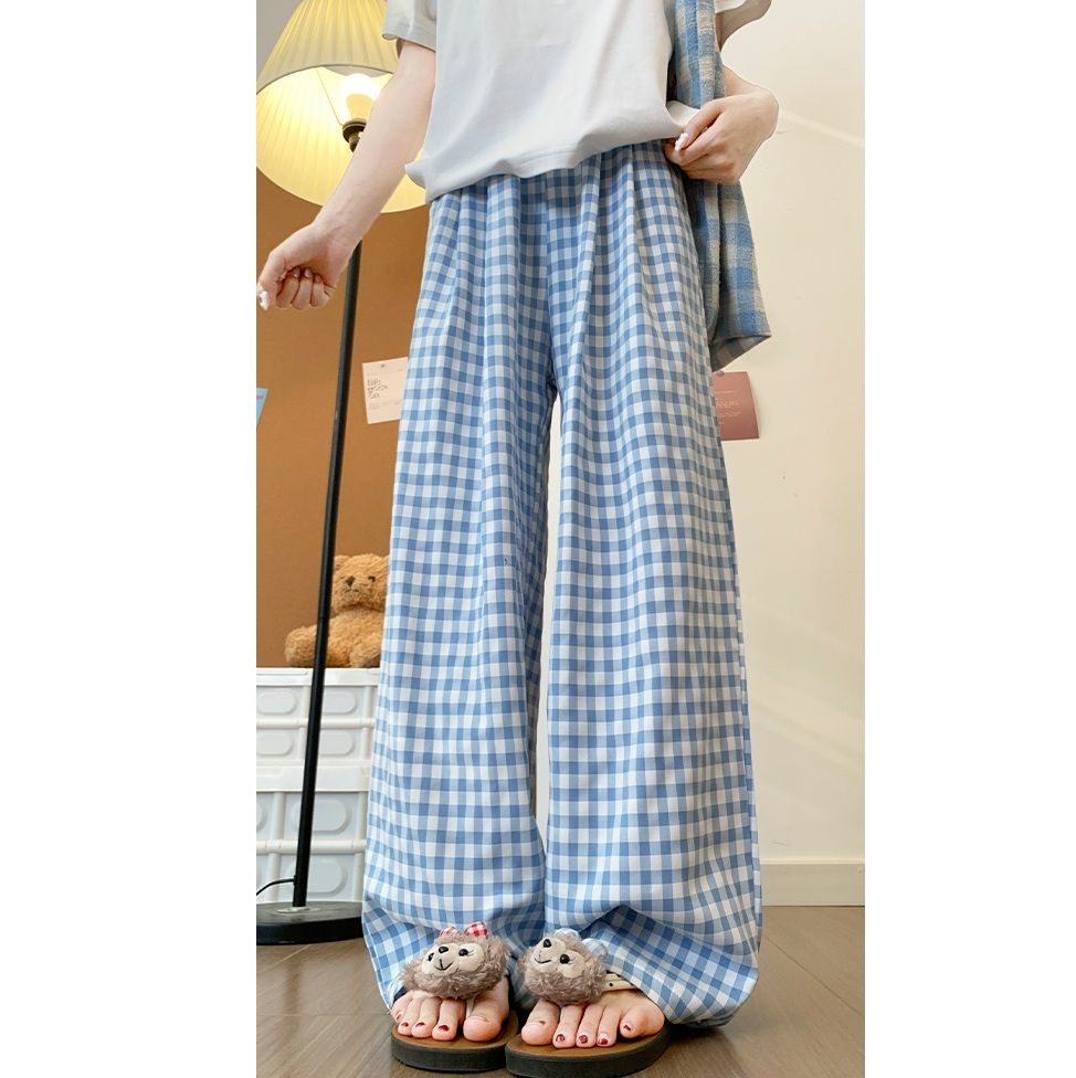 チェックパンツ 爽やか格子柄ワイドパンツ