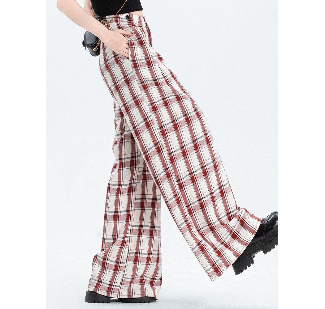 チェックパンツ クラシック格子ワイドパンツ