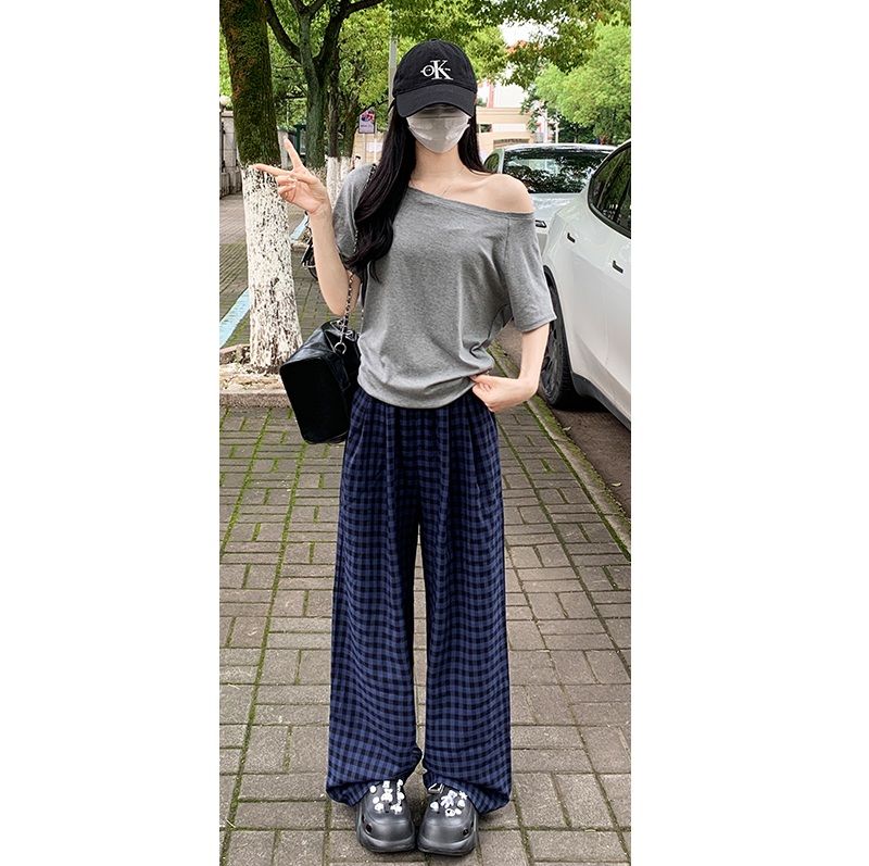 チェックパンツ 快適ワイドギンガムパンツ