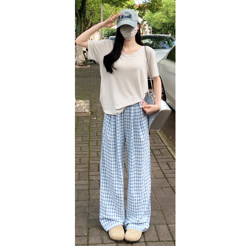 チェックパンツ 快適ワイドギンガムパンツ
