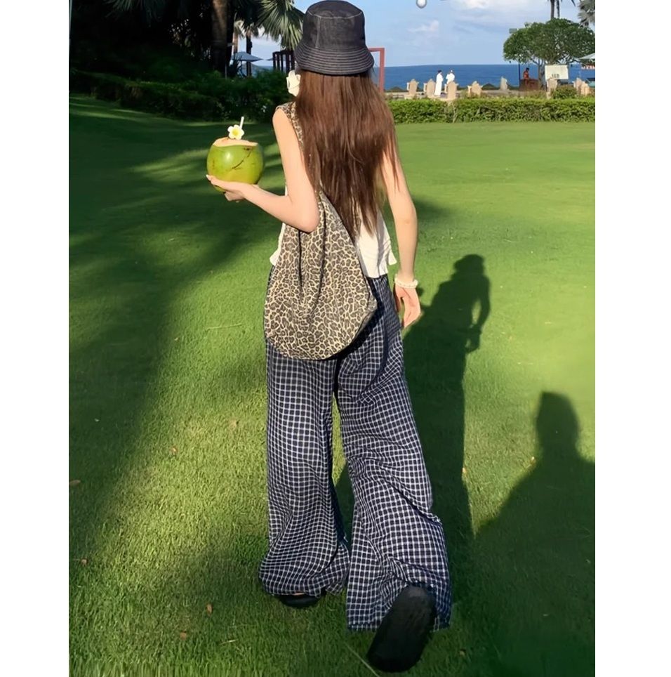 チェックパンツ 爽やか夏空ワイドパンツ