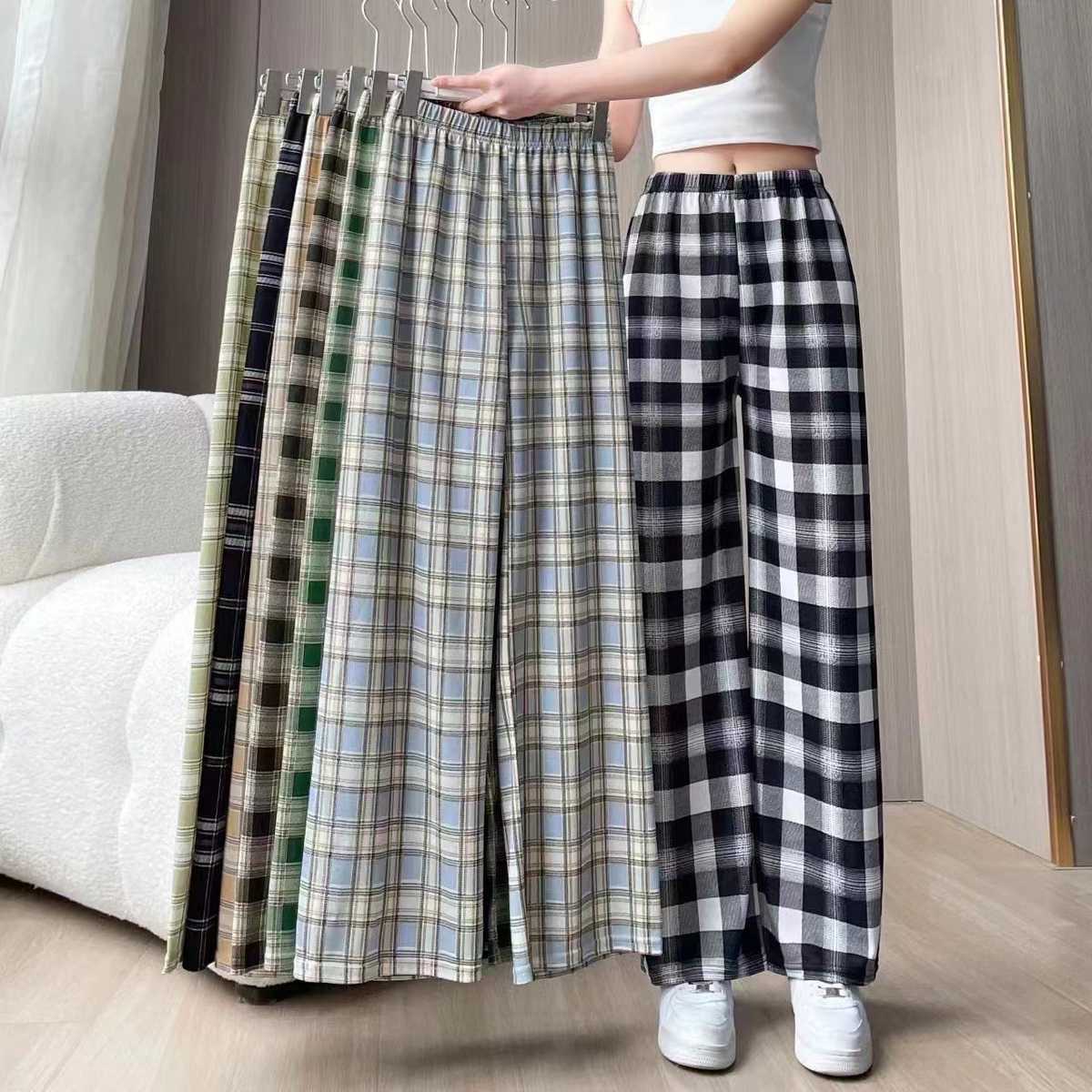 チェックパンツ ゆったりチェック柄リラックスパンツ