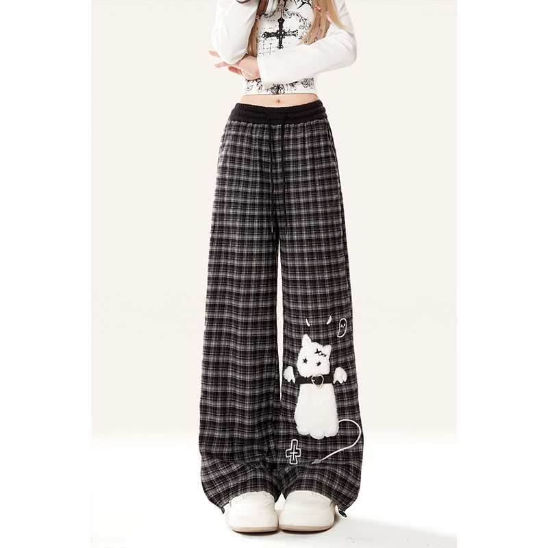チェックパンツ かわいい おばけ 飾り付き 楽ちんパンツ