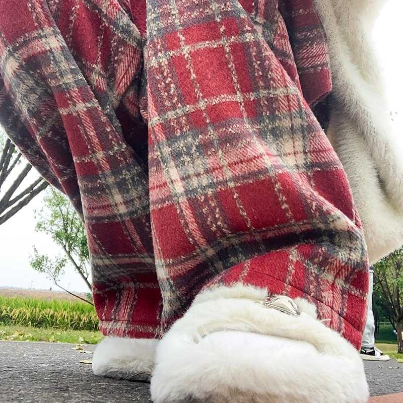 チェックパンツもこもこ起毛チェックパンツ