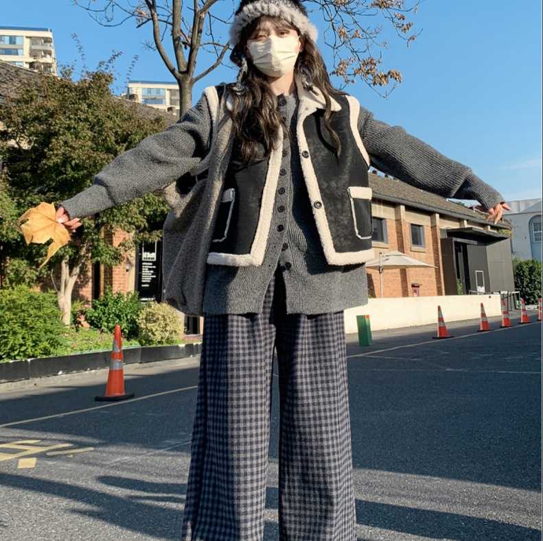 チェックパンツあったか冬素材ゆったりチェックパンツ