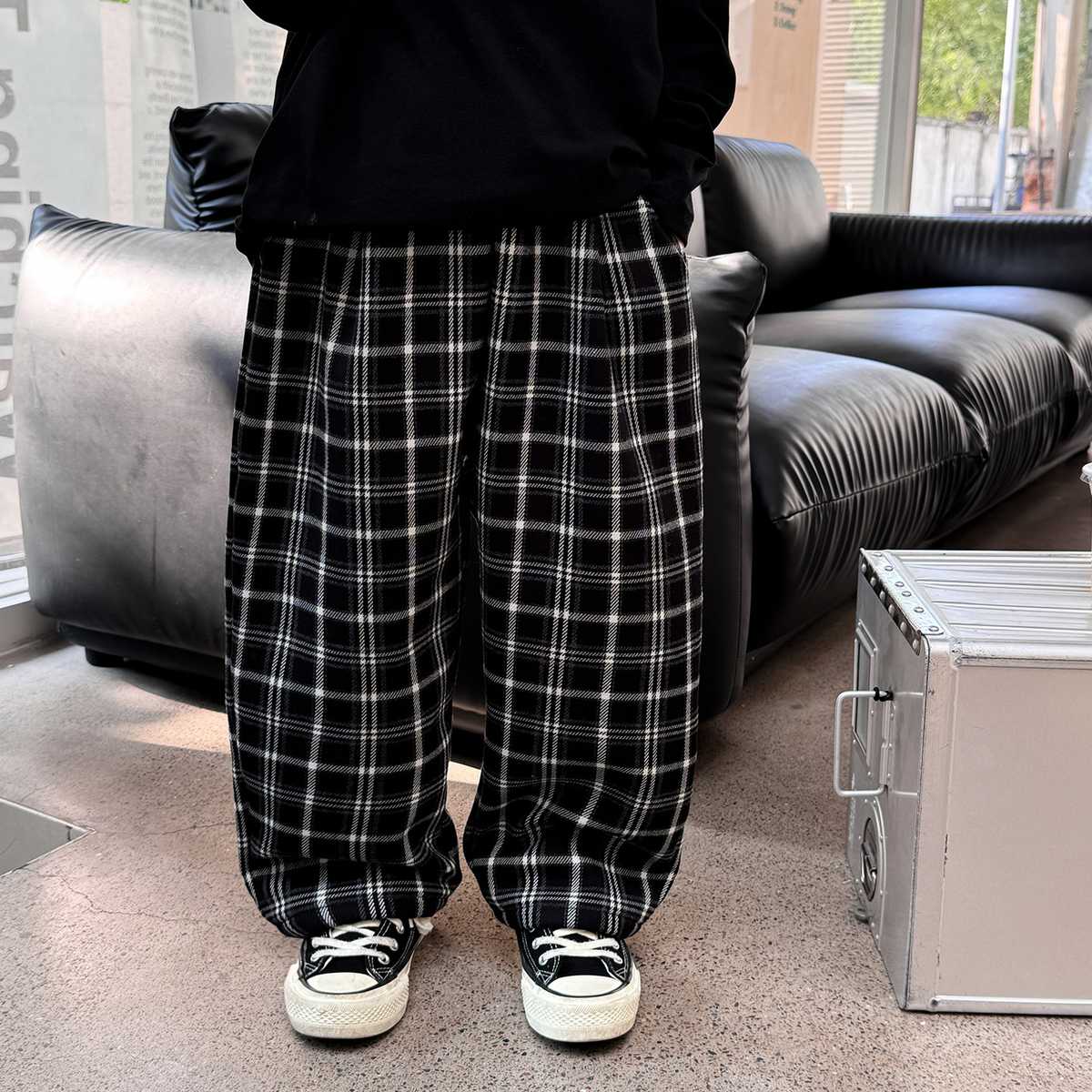 チェックパンツ ゆったりタータンワイドパンツ