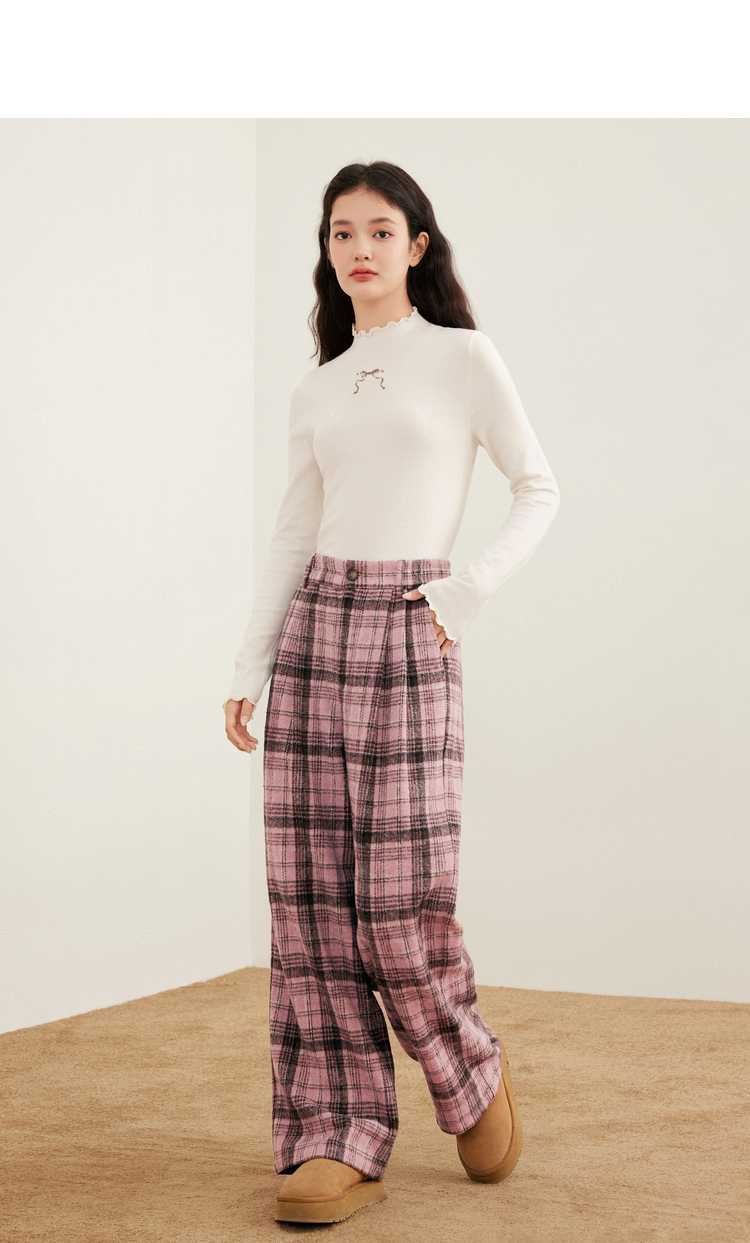 チェックパンツ ゆったりチェック柄ワイドパンツ
