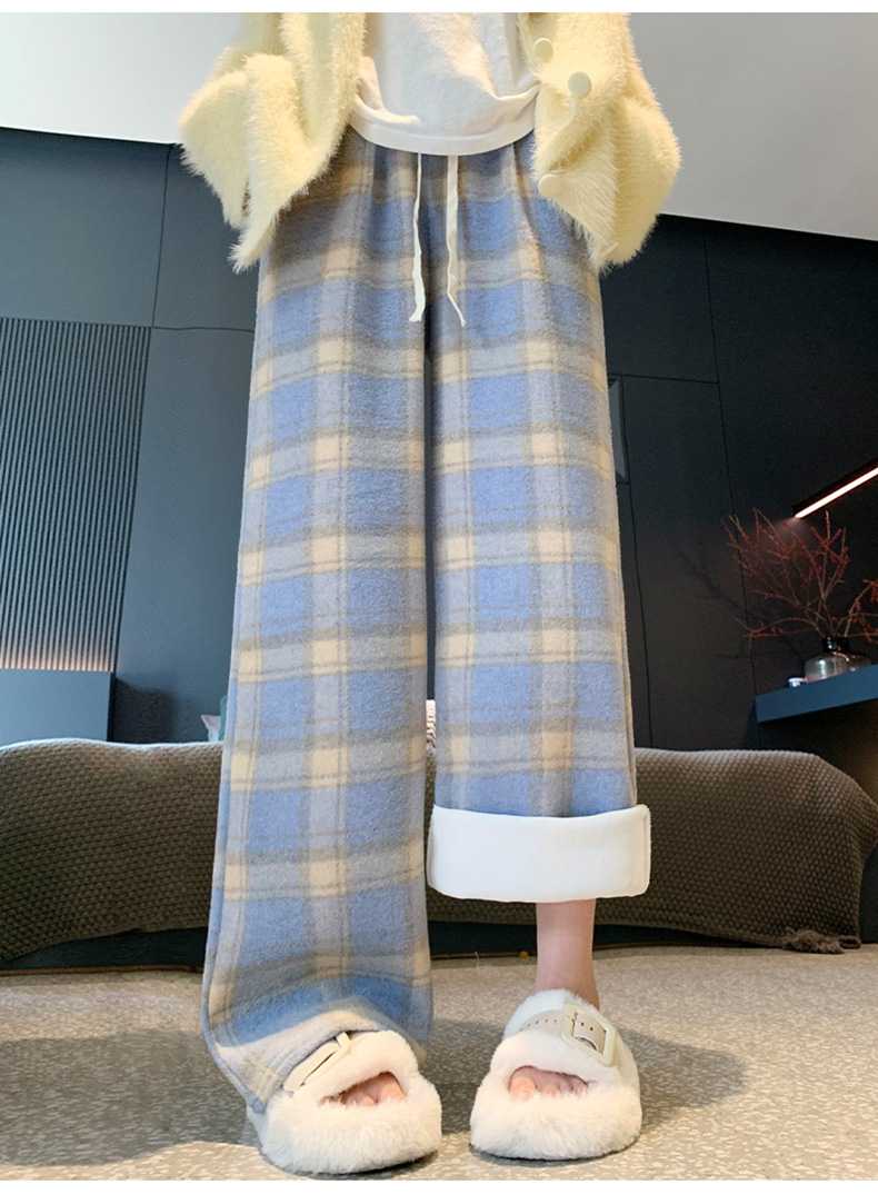 チェックパンツ もこもこチェックワイドルームパンツ