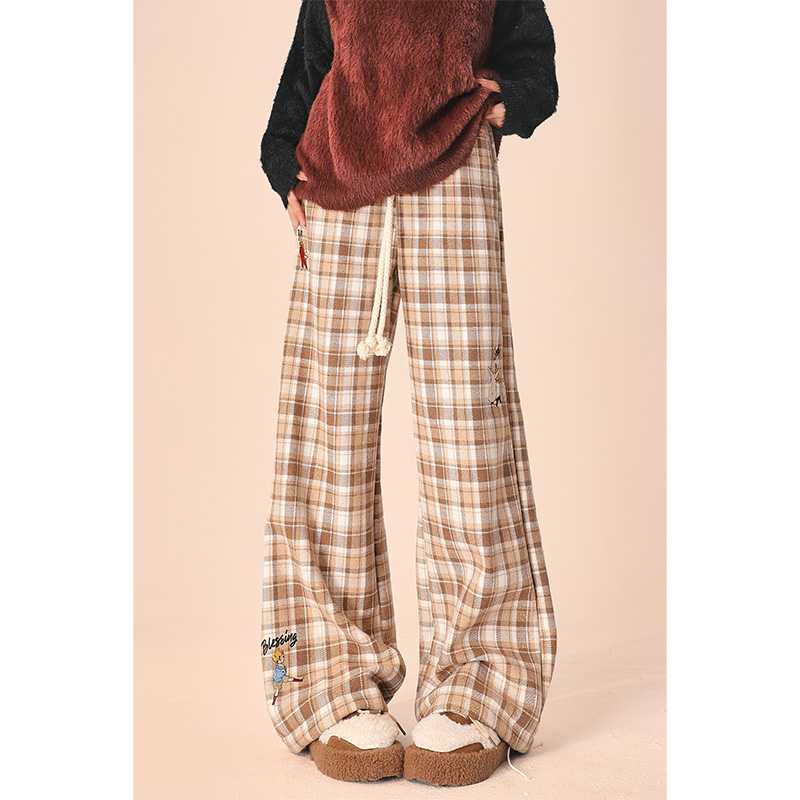チェックパンツ ゆったりくつろぎチェックワイドパンツ