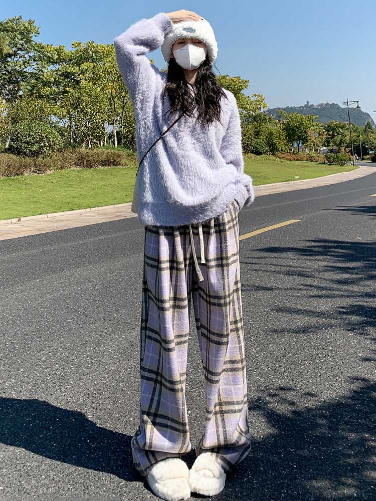 チェックパンツ ふんわりチェックワイドパンツ