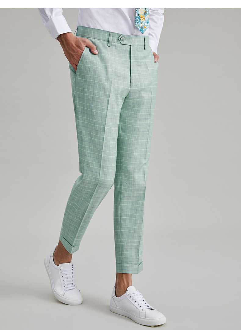 チェックパンツ 爽やかチェック柄クロップドスラックス