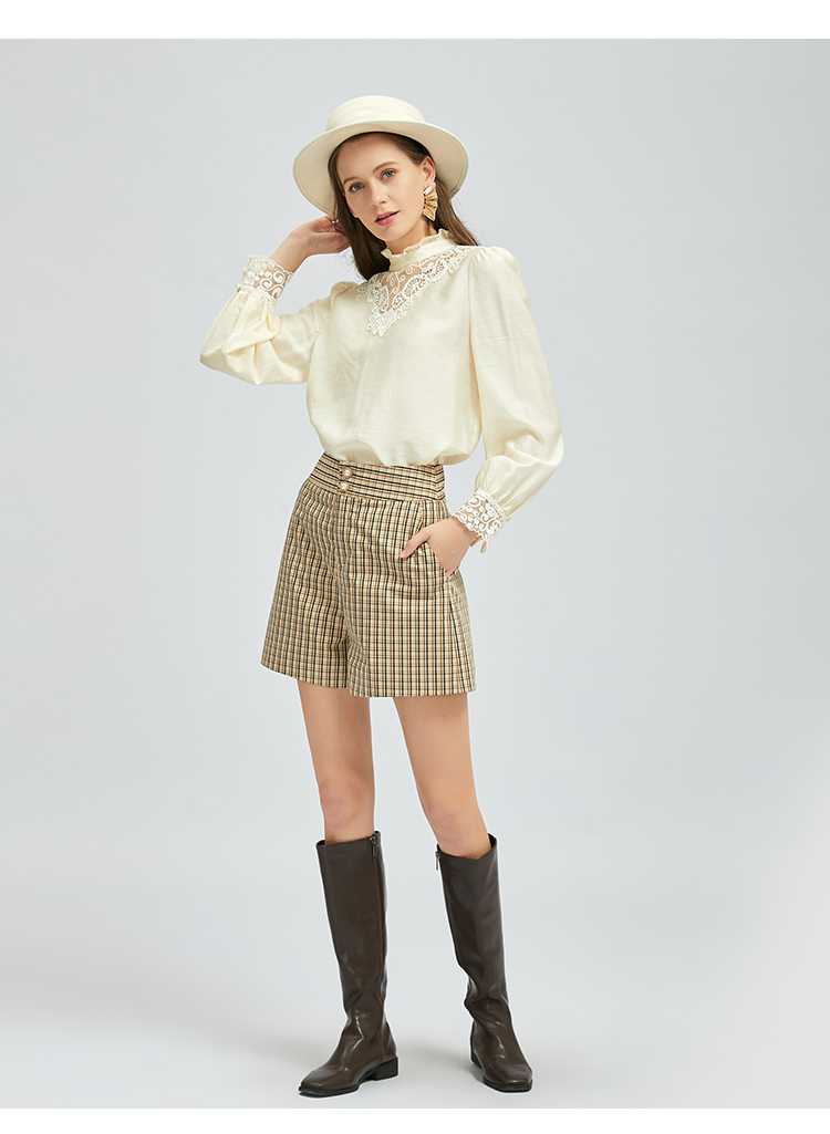 チェックパンツ ハイウエストチェックショートパンツ