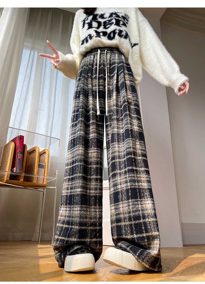 チェックパンツ ゆったりチェック柄ワイドパンツ