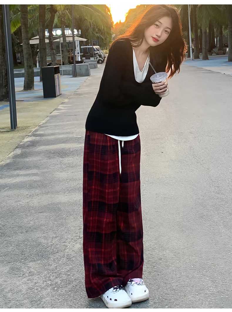 チェックパンツ ゆったりチェックワイドパンツ