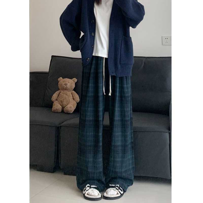 チェックパンツ なめらかチェック柄ワイドパンツ