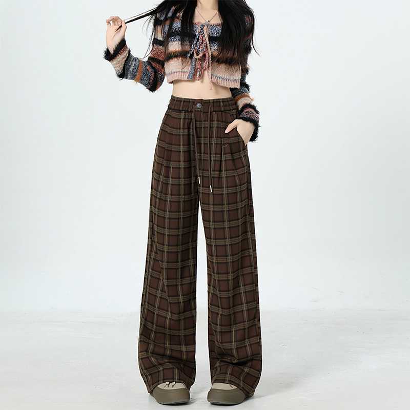 チェックパンツ ゆったりチェック柄ワイドパンツ