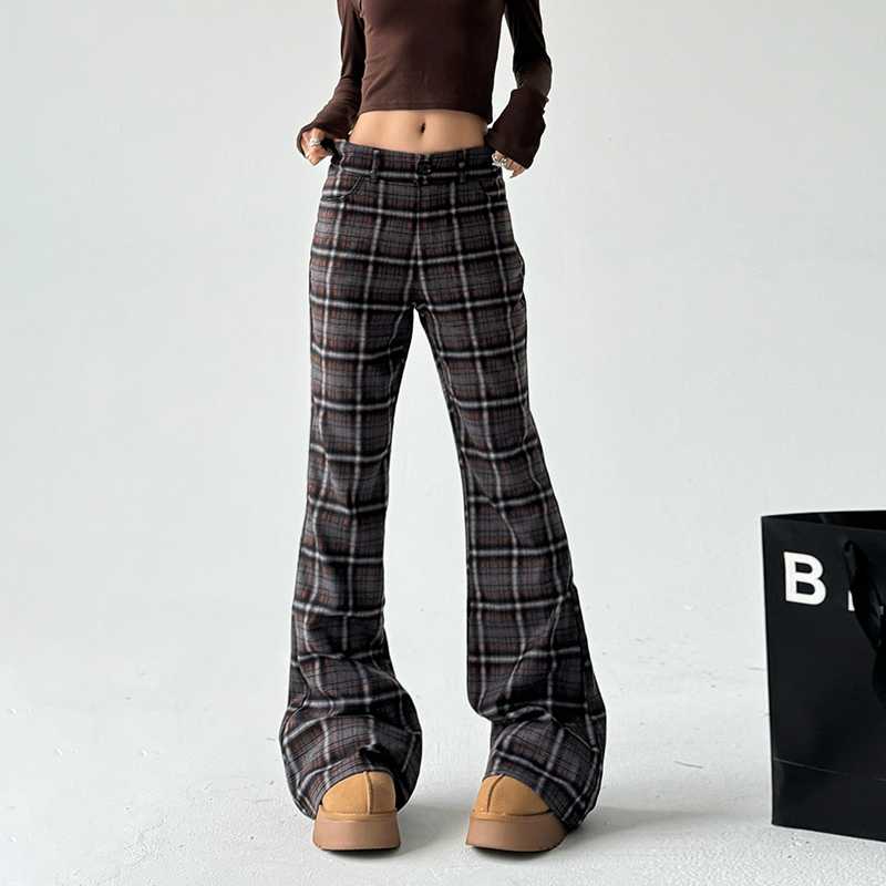 チェックパンツ ゆったりチェック フレアパンツ