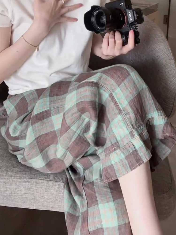 チェックパンツゆったりタータンチェックパンツ