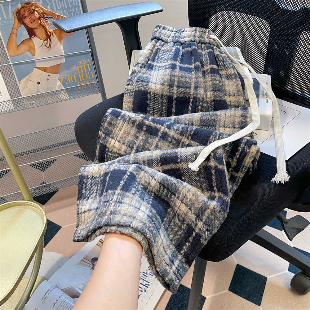 チェックパンツ ぬくもり感じる起毛タータンワイドパンツ