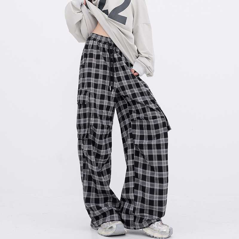 チェックパンツ ゆったりシルエット タータンチェックカーゴパンツ