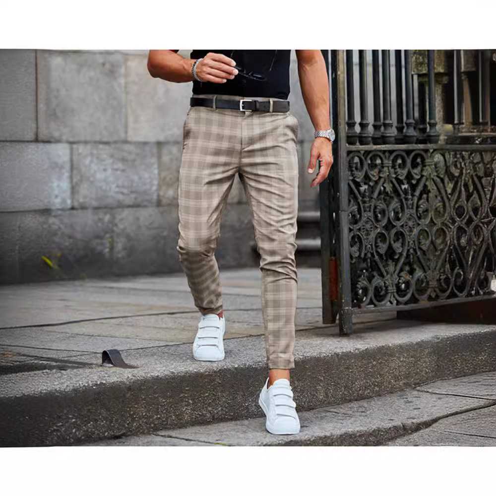 チェックパンツ モダンチェック テーパードパンツ