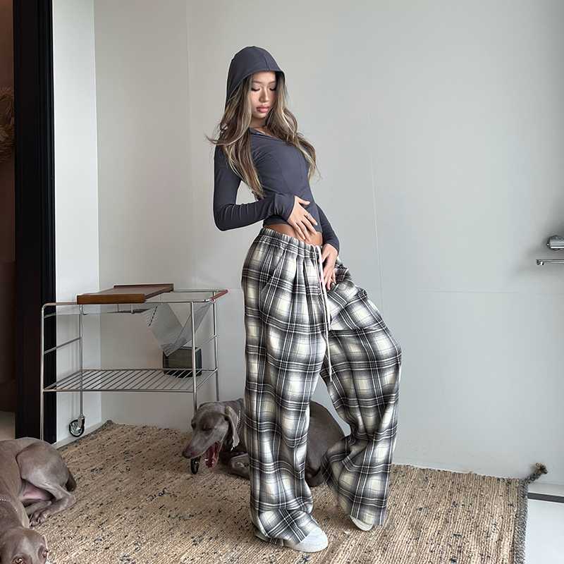 チェックパンツゆったりシルエット タータンチェックパンツ