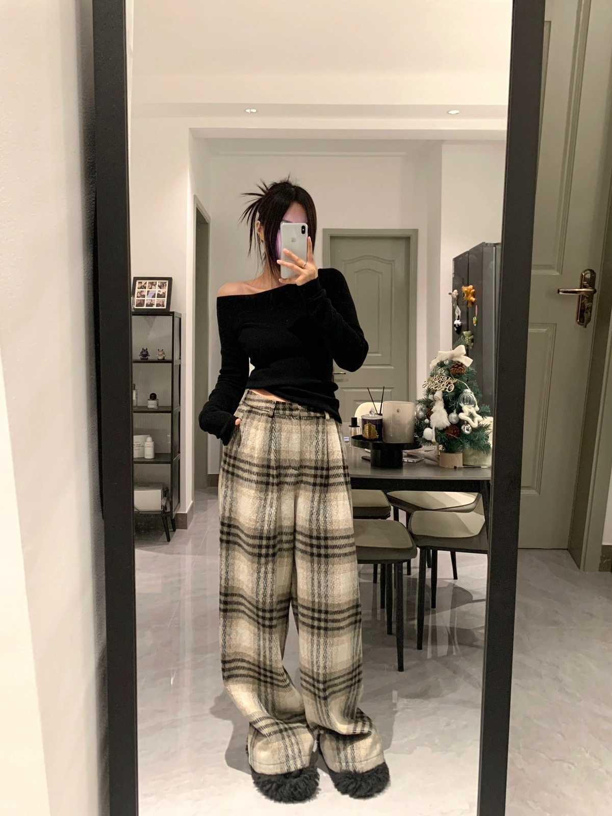 チェックパンツゆったりチェックパンツ 