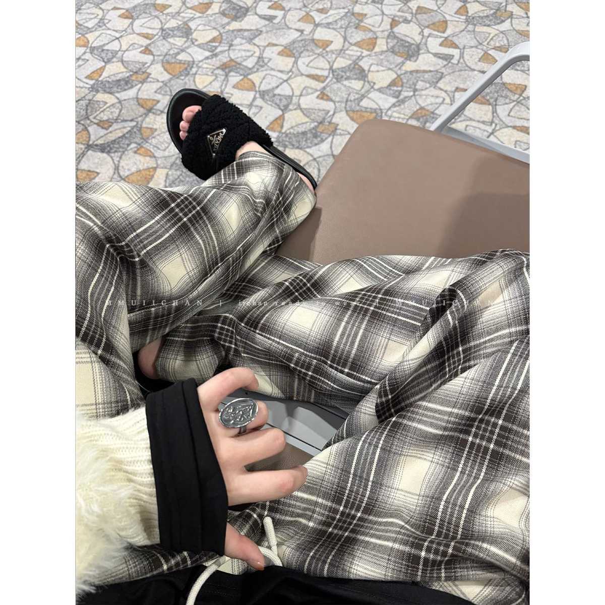 チェックパンツ オーバーサイズ タータンワイドパンツ