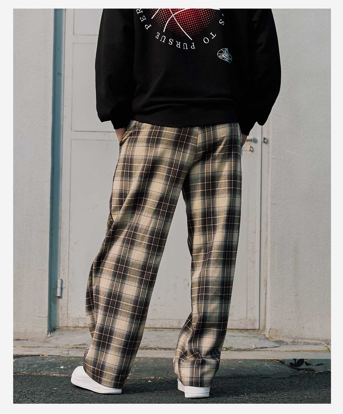 チェックパンツ ゆったりタータンチェックワイドパンツ