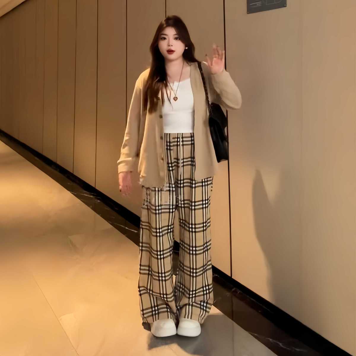 チェックパンツ ゆったりチェックワイドパンツ