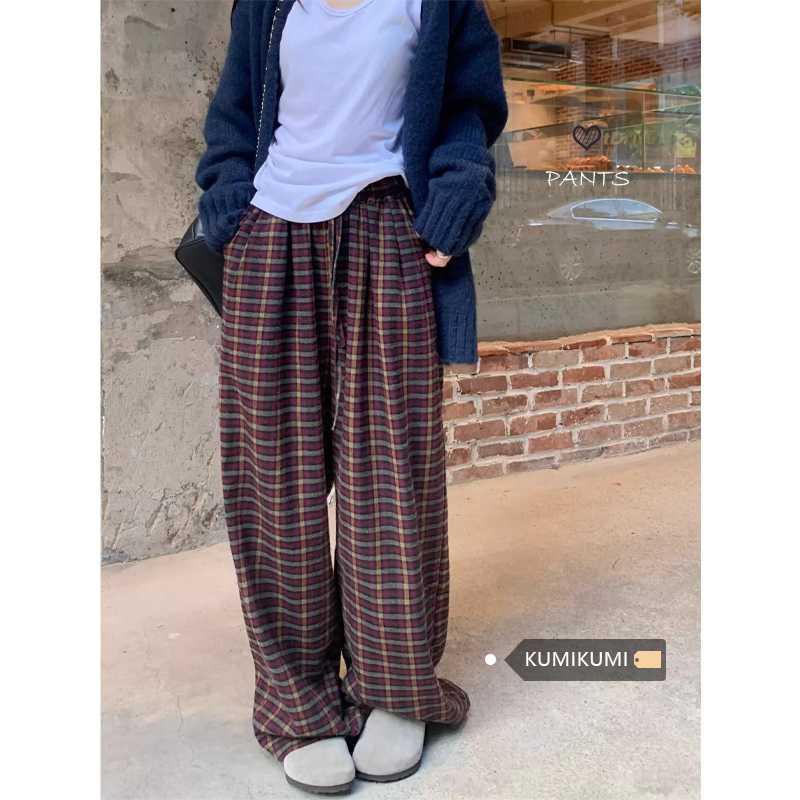チェックパンツ ふんわりゆるタータンワイドパンツ