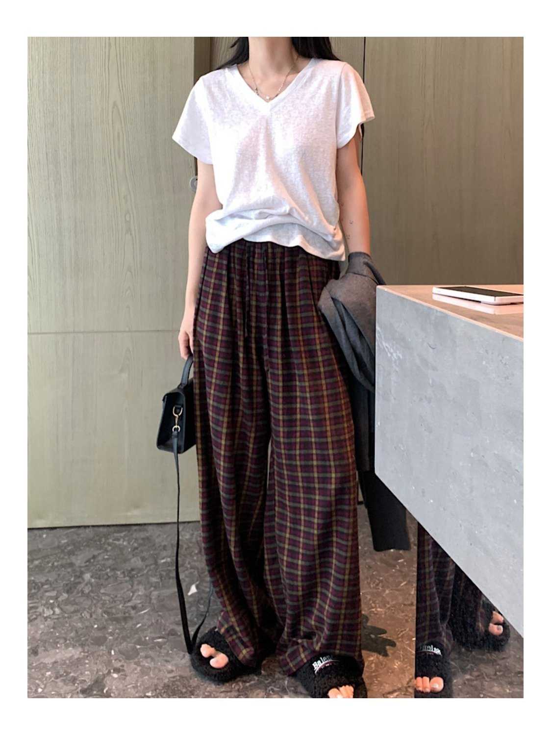 チェックパンツ ゆったりチェックワイドパンツ