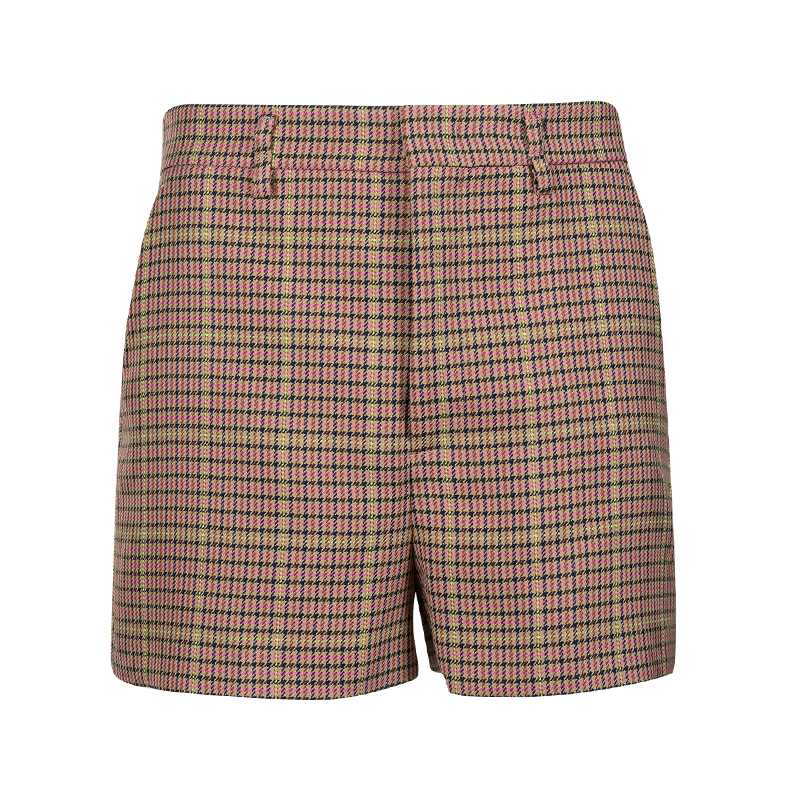 チェックパンツ ショート 千鳥格子柄ハイウエストショートパンツ