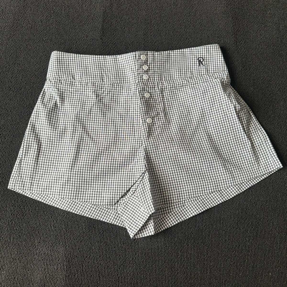 チェックパンツ ショート 格子柄ボタン装飾ショートパンツ