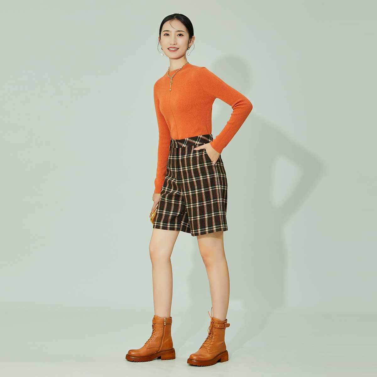 チェックパンツ ショート 秋色チェック柄ショートパンツ