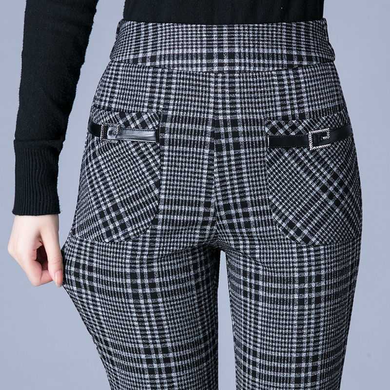 チェックパンツ スキニー 上品チェック柄ハイウエストパンツ