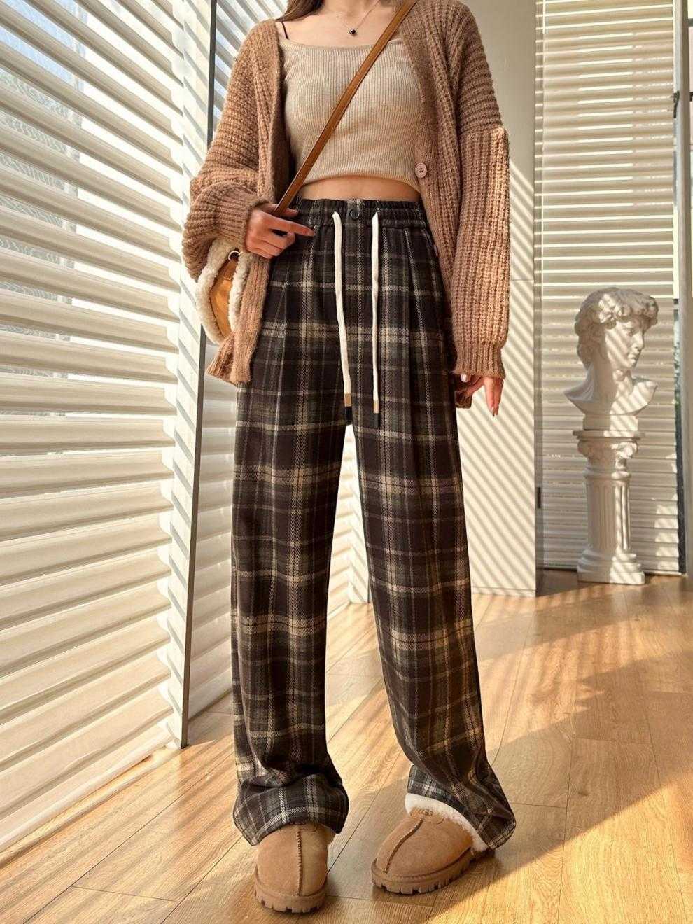 チェックパンツ のびのび快適ウエストゴム入り格子柄パンツ