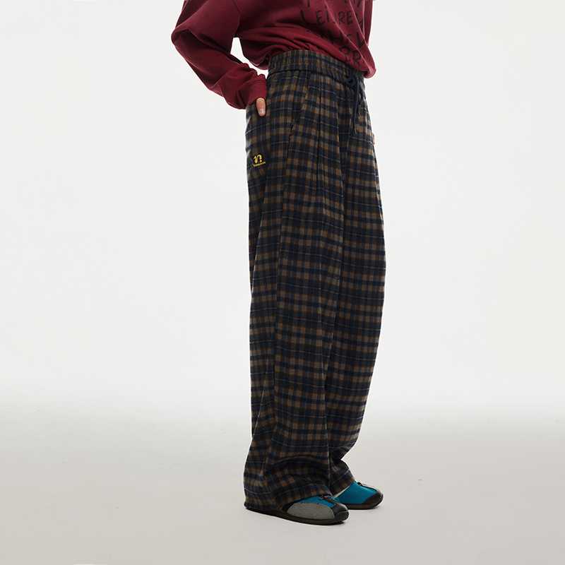 チェックパンツ ブラウン ゆったりくつろぎチェック柄リラックスパンツ