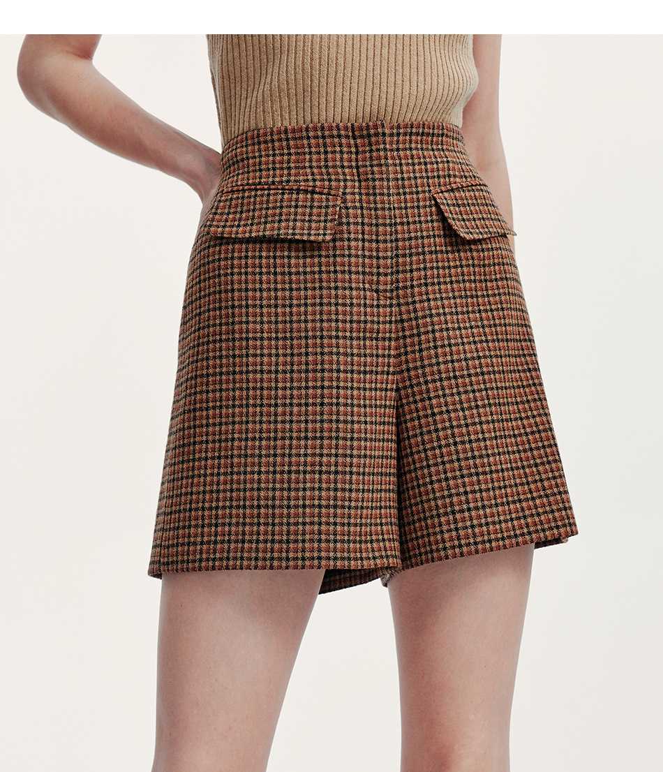 チェックパンツ モダンチェック柄ウール混ショートパンツ