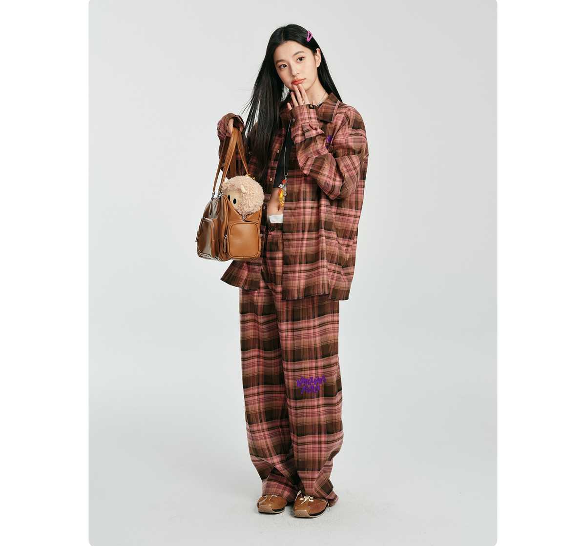 チェックパンツ ゆったりチェック柄リラックスパンツ