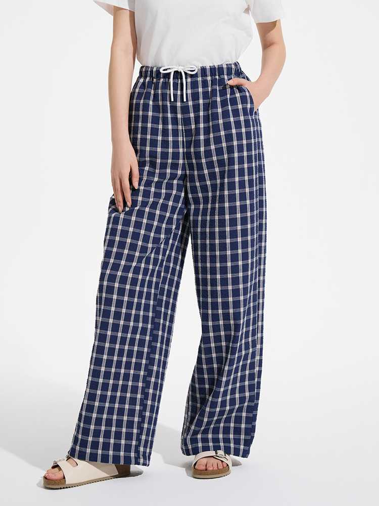 チェックパンツ チェックパンツ ゆったりリラックスワイドパンツ