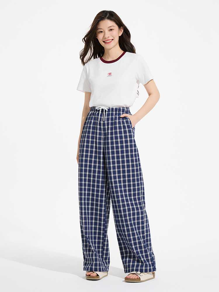 チェックパンツ チェックパンツ 涼やかリラックスワイドパンツ