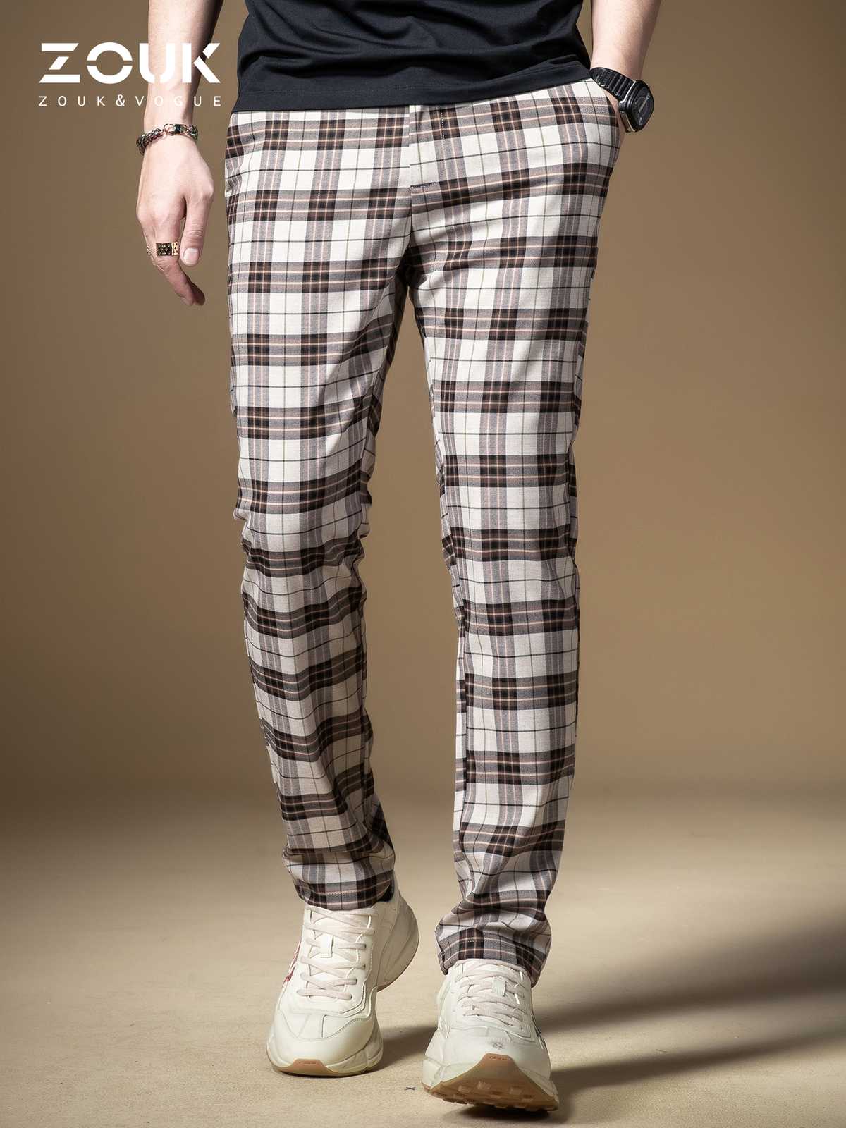 チェックパンツ チェックパンツ 紳士格子スリムパンツ